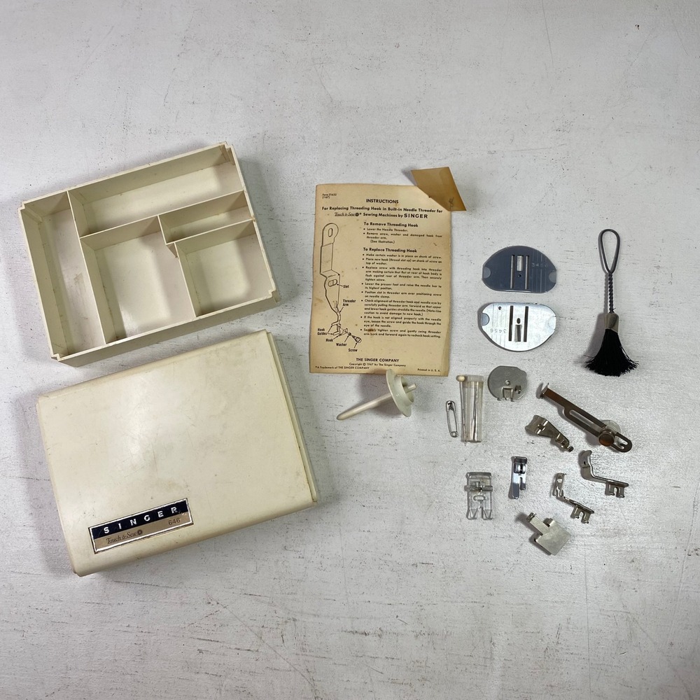 Vintage Singer Touch & Sew 646 Accessory Kit Case Presser Feet Throat Plates '67